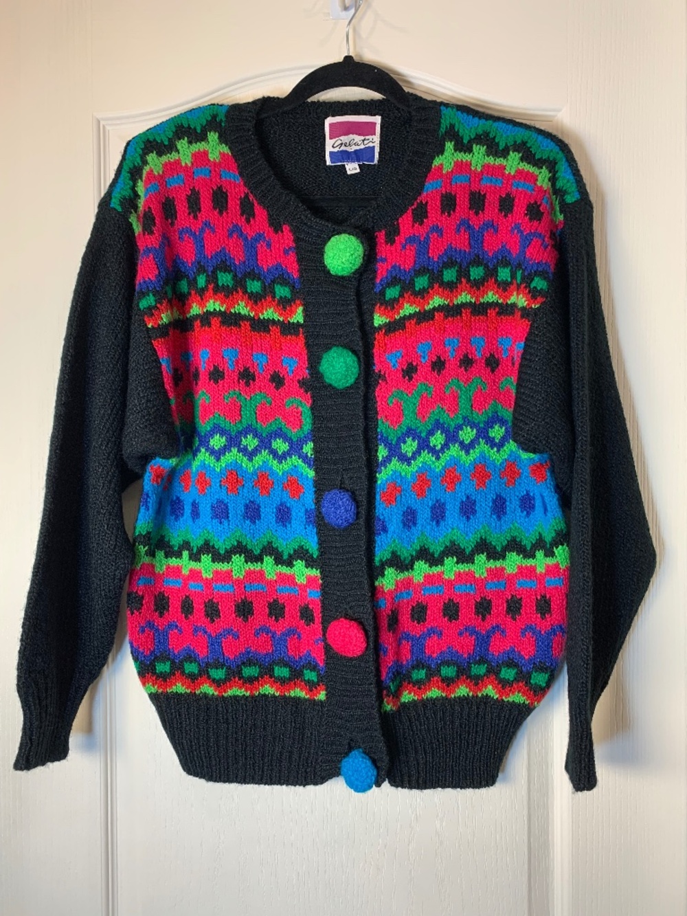 Vintage 80s Gelati Colorful Geometric Cardigan Sweater Size L